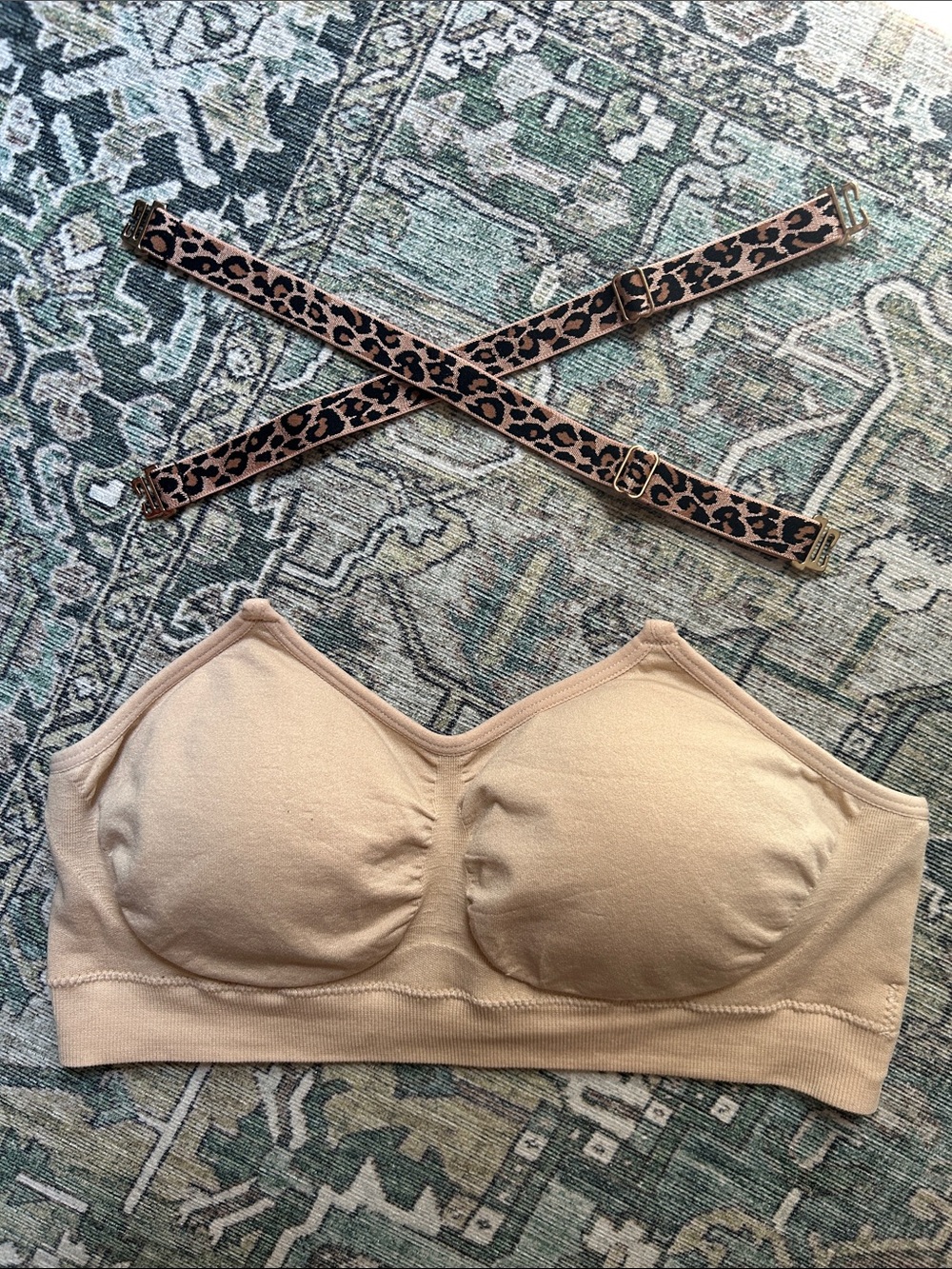 STRAP-IT's Nude Soft Padded Bralette with Leopard Print Straps One Size